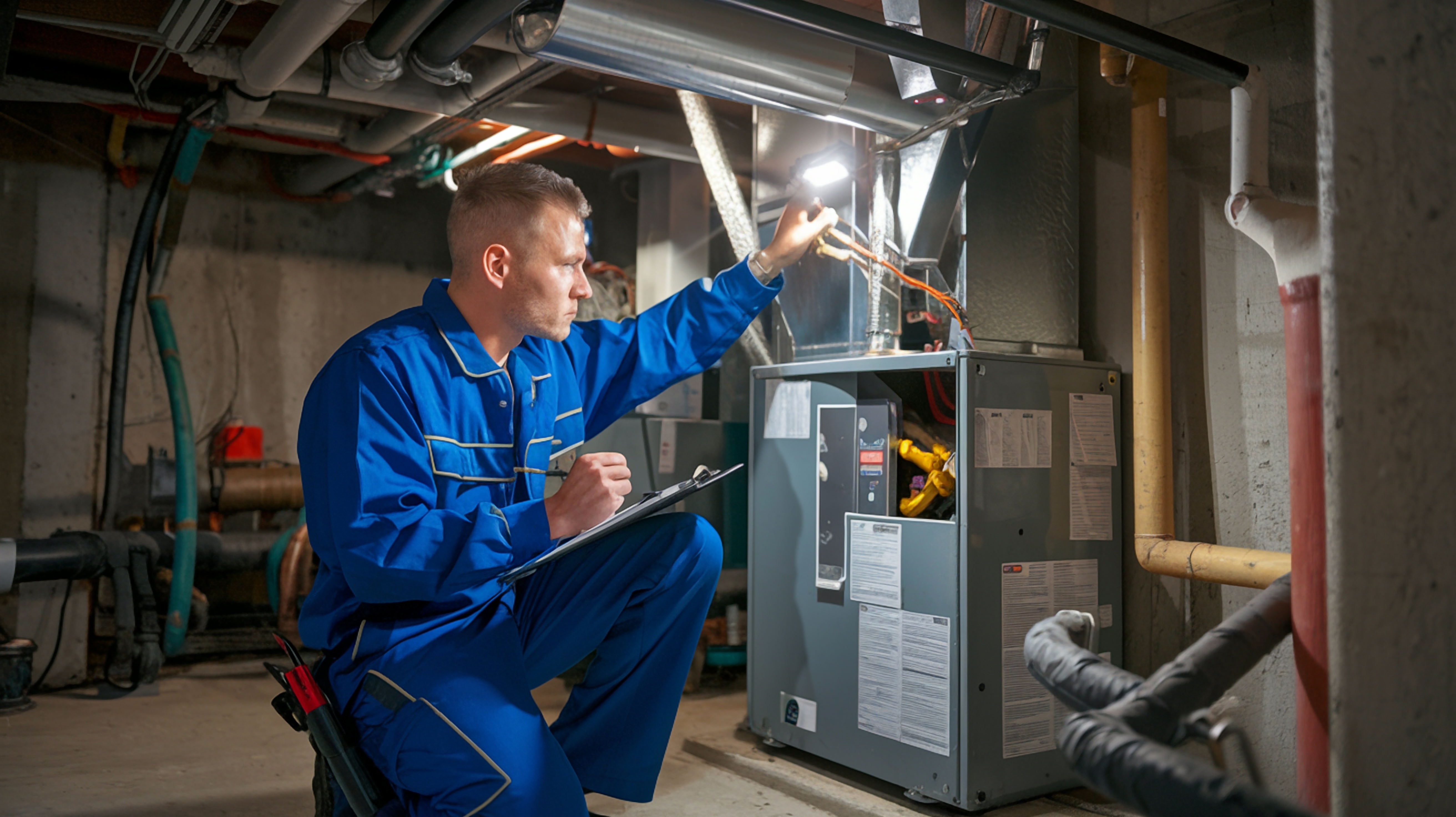 Technician repairing a furnace